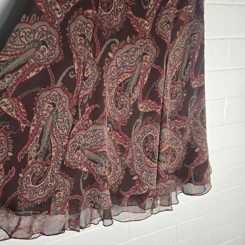 Vtg Lauren Ralph Lauren Paisley Silk Skirt 8 Brown Chiffon Midi Boho Romantic - Picture 7 of 8